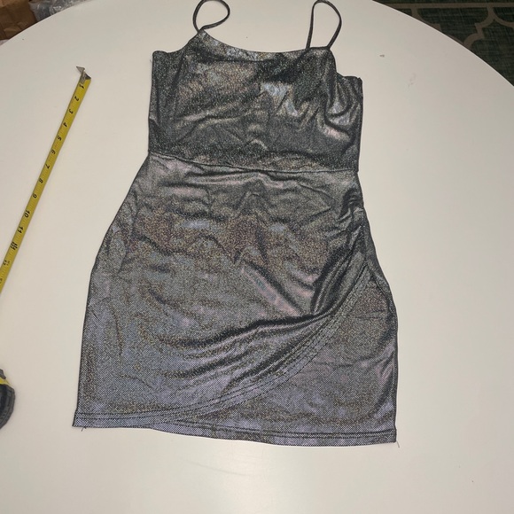 Super down Silver Holographic Bodycon Dress w/ adjustable straps S - Picture 1 of 10